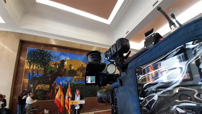 La delegada del Gobierno Rosa Serrano en la rueda de prensa esta mañana.