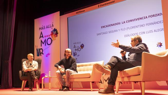 En 2019, el Congreso del Amor trajo a Teruel a Santiago Segura, Florentino Fernández y Luis Alegre, en la foto.