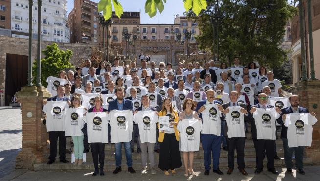 Acto de apoyo a la Agencia Espacial en Teruel con la participación de representantes institucionales y de los agentes sociales.