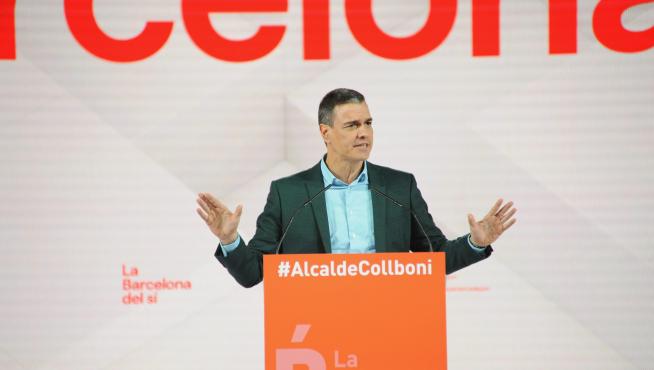El presidente del Gobierno, Pedro Sánchez, interviene en el acto de presentación de la candidatura de Collboni a la alcaldía de Barcelona