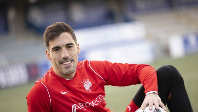 Álex Sánchez, este miércoles antes del entrenamiento del Utebo.