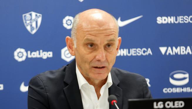 Ángel Martín González, en la sala de prensa de El Alcoraz.