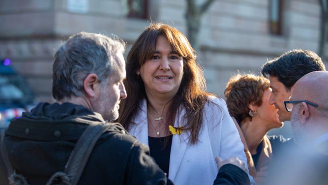 La presidenta de Junts, Laura Borràs, llega al primer día de su juicio.