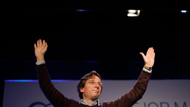 El alcalde de Madrid, José Luis Martínez-Almeida, durante el acto '99 logros, 99 días' el 18 de febrero.