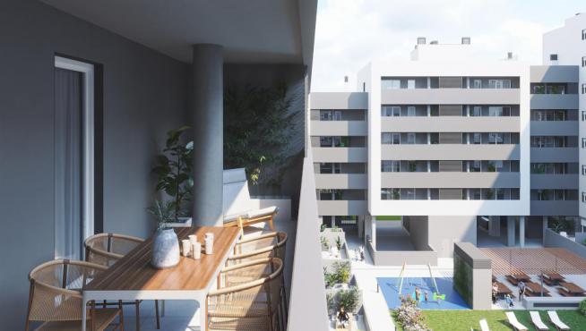 Terraza de uno de los pisos de Coanfi Residencial Arquerías.