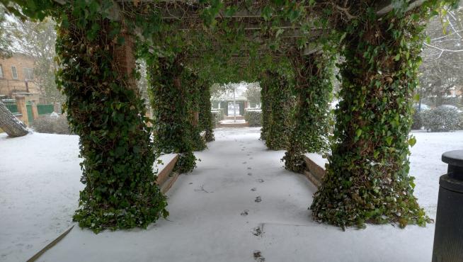 El parque de Fernando Hué, cubierto de nieve.