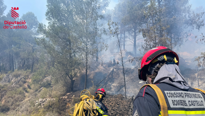La UME trabaja para contener el incendio que afecta a las provincias de Teruel y Castellón.