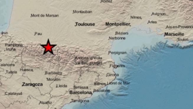 Epicentro del terremoto en el Pirineo francés.