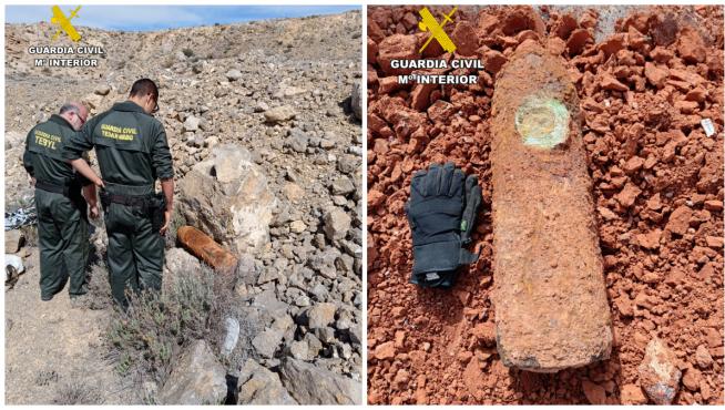 La Guardia Civil halla una bomba de la Guerra Civil en Alfambra.