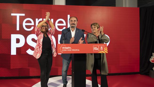 Mitin del PSOE en Teruel con Javier Lambán y Rosa López Juderías y Mayte Pérez