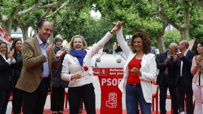 Nadia Calviño en Calatayud para respaldar la candidatura de la cabeza de lista del PSOE a la alcaldía de la localidad, Sandra Marín
