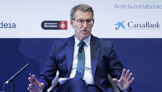 El líder del PP, Alberto Núñez Feijóo, este miércoles en Barcelona donde participa en la tercera y última jornada de la Reunión Anual del Cercle de Economía.