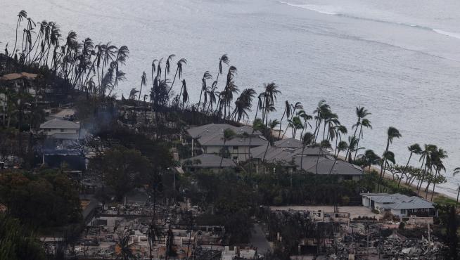 A view of damage cause by wildfires in Lahaina, Maui, Hawaii, U.S. August 10, 2023, in this creengrab obtained from a social media video. Senator Brian Schatz via Instagram/via REUTERS THIS IMAGE HAS BEEN SUPPLIED BY A THIRD PARTY. MANDATORY CREDIT. NO RESALES. NO ARCHIVES. HAWAII-WILDFIRES/AFTERMATH