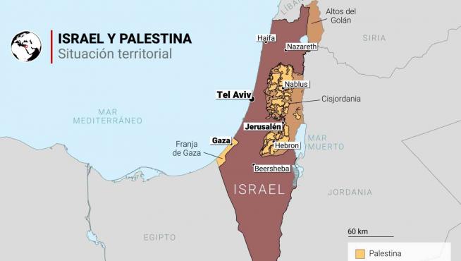 Mapa de Israel, Cisjordania y Gaza