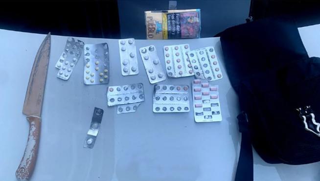 Blisters de medicamentos psicotrópicos (benzodiacepinas) incautados por la Policía Nacional a dos menores en Huesca.