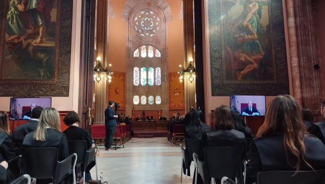 El presidente del Tribunal Superior de Justicia de Catalunya (TSJC), Jesús María Barrientos, en la toma de posesión de los jueces de la 72 Escuela Judicial.