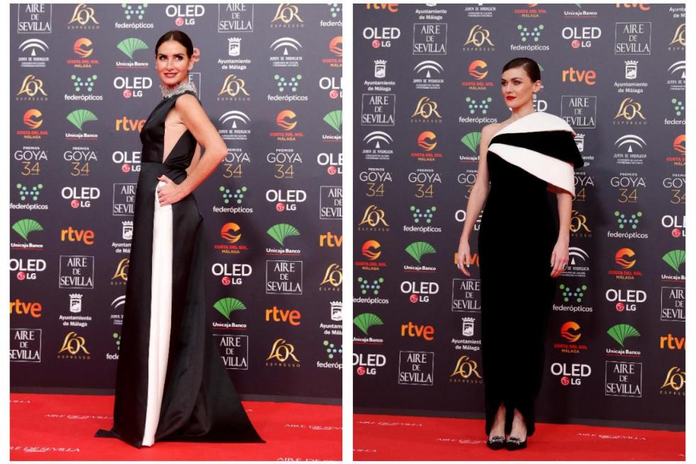El blanco y el negro están siendo los reyes de la alfombra. Belen López y la nominada Marta Nieto, vestida a medida de Jorge Acuña.