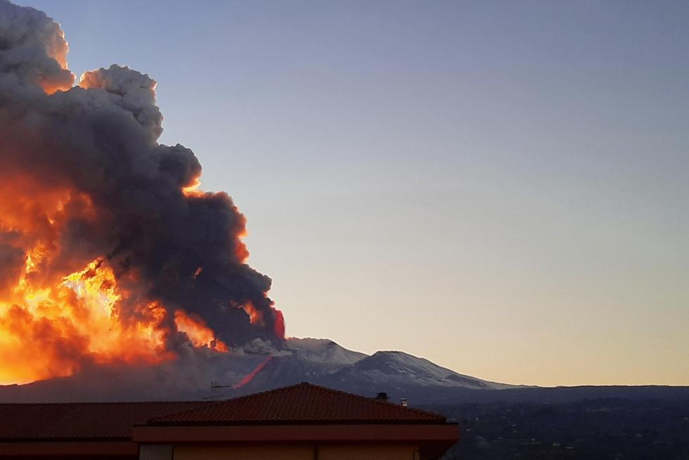 Mount Etna erupts as seen from Riposto