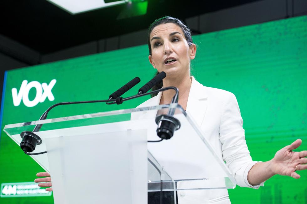 La candidata de su formación a la presidencia de la Comunidad de Madrid, Rocio Monasterio, en la sede de su partido