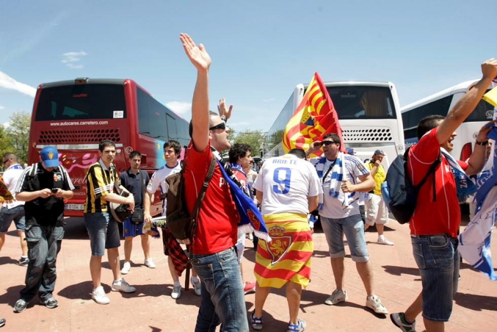 Llegada de los aficionados del Real Zaragoza a Getafe