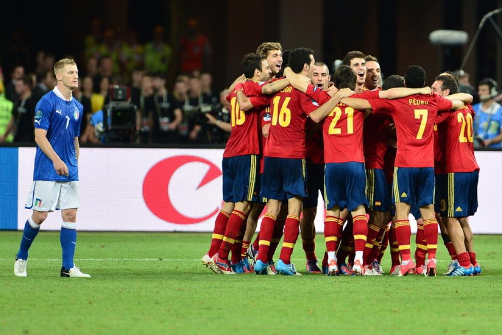Imágenes de la final de la Eurocopa 2012, en la que se enfrentan las selecciones española e italiana