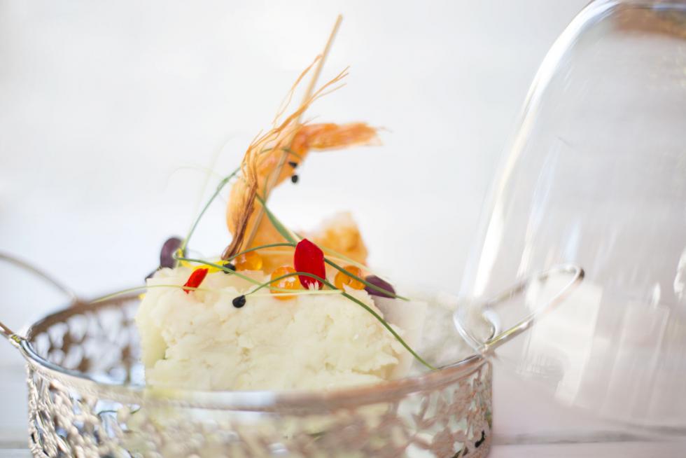 Tío Pedro: milhojas de brandada de bacalao.