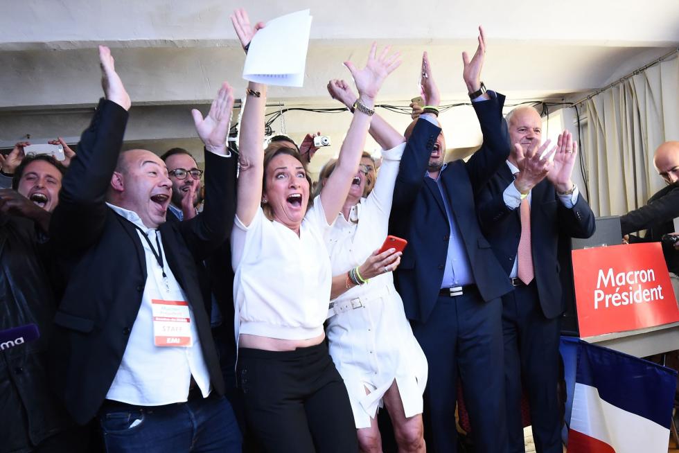 Celebración de los seguidores de Macron