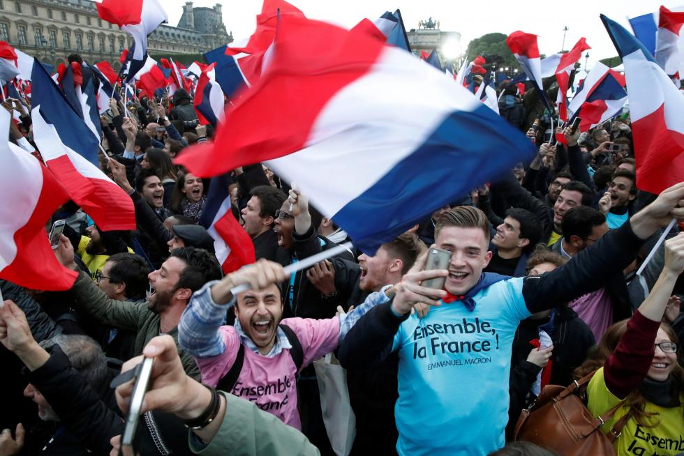 Celebración de los seguidores de Macron