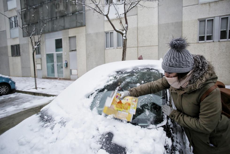 Este miércoles Zaragoza ha amanecido cubierta por una fina capa de nieve