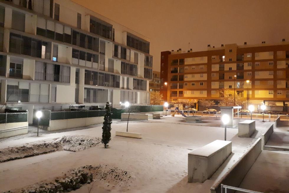 Este miércoles Zaragoza ha amanecido cubierta por una fina capa de nieve