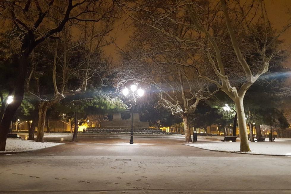 Este miércoles Zaragoza ha amanecido cubierta por una fina capa de nieve