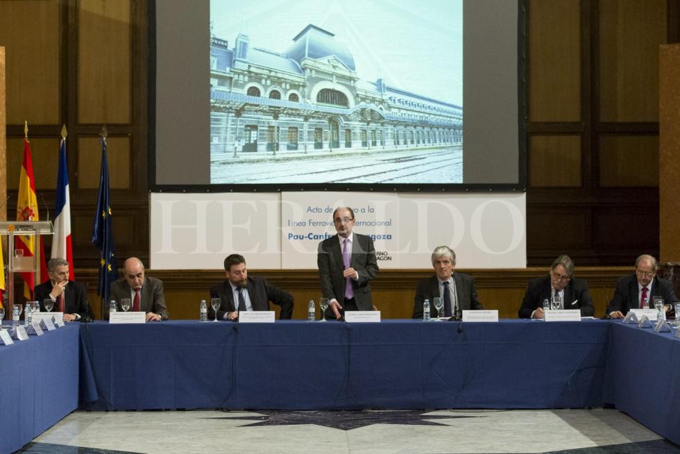 Acto institucional de apoyo a la reapertura del ferrocarril Pau-Canfranc-Zaragoza en el edificio Pignatelli. Discurso de Javier Lambán el 27 de enero de 2016