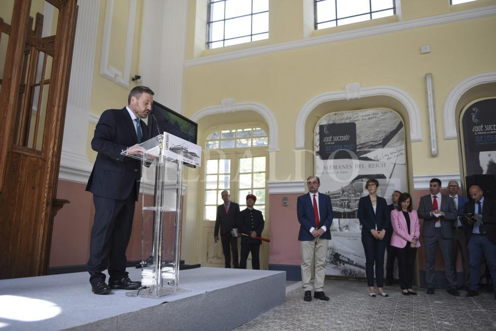 Acto de colocación de la primera piedra para rehabilitar la estación internacional de Canfranc el 27 de junio de 2018
