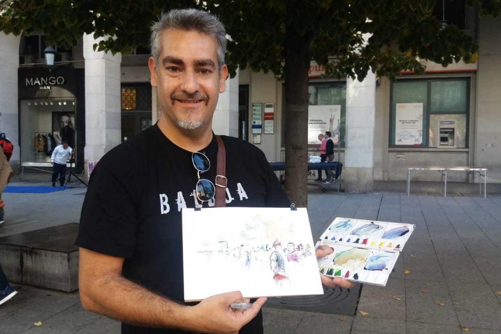 Martín Muro, dibujante de Bilbao, ha practicado Urban Sketch dibujando a varios baturros.
