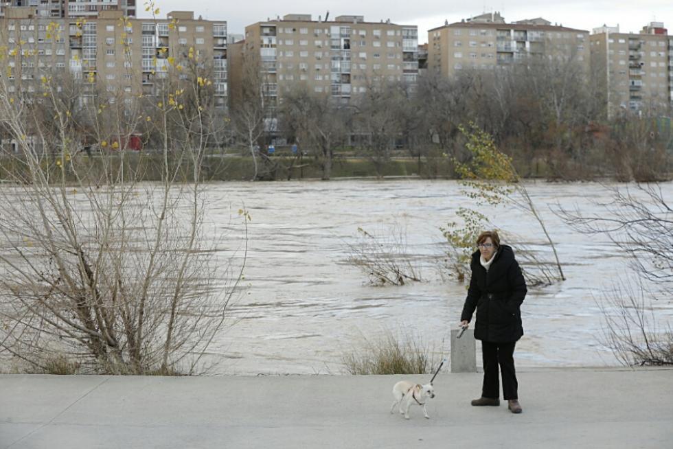 La crecida del Ebro a su paso por Zaragoza.