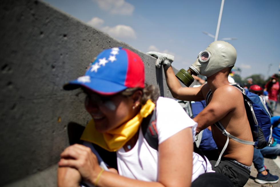 Manifestación en Caracas en apoyo al presidente interino de Venezuela, Juan Guaido.