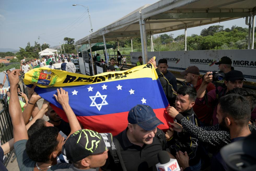Manifestación en Caracas en apoyo al presidente interino de Venezuela, Juan Guaido.