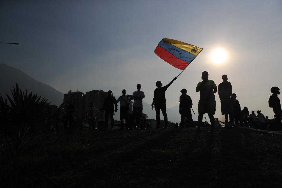 Manifestación en Caracas en apoyo al presidente interino de Venezuela, Juan Guaido.