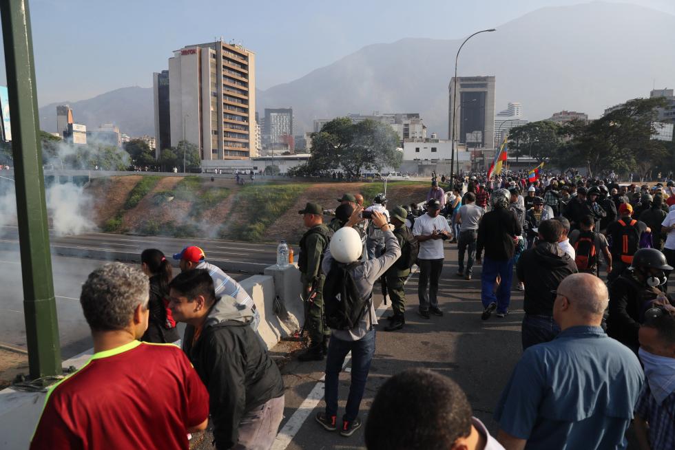 Manifestación en Caracas en apoyo al presidente interino de Venezuela, Juan Guaido.