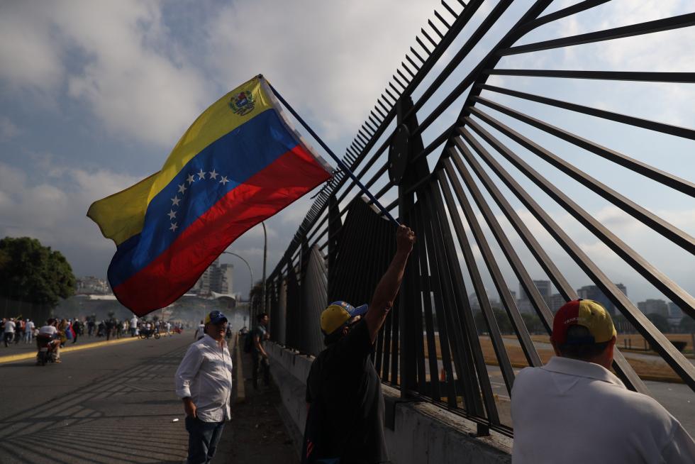 Manifestación en Caracas en apoyo al presidente interino de Venezuela, Juan Guaido.