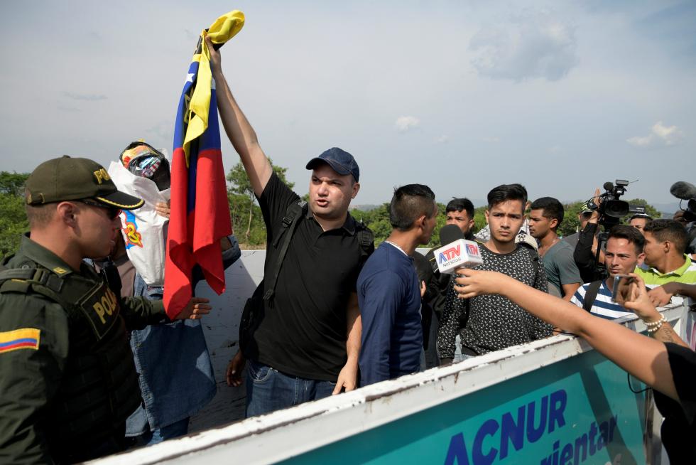 Manifestación en Caracas en apoyo al presidente interino de Venezuela, Juan Guaido.