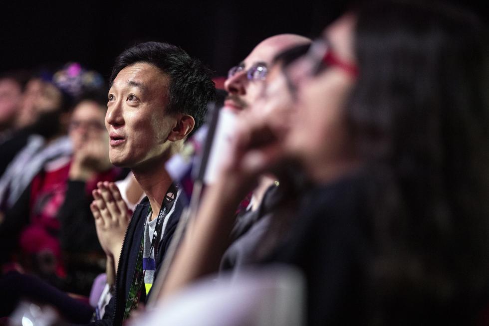 Los Angeles (United States), 08/06/2019.- Spectators react during the Nintendo Battle of the Best at the Theater at Ace Hotel in Los Angeles, California, USA, 08 June 2020. Nintendo's Battle of the Best will see three competitions held in one day, which will see competitors fight it out in Mario Maker 2, Splatoon 2 and Super Smash Bros. Ultimate. (Estados Unidos) EFE/EPA/ETIENNE LAURENT Nintendo Battle of the Best- E3