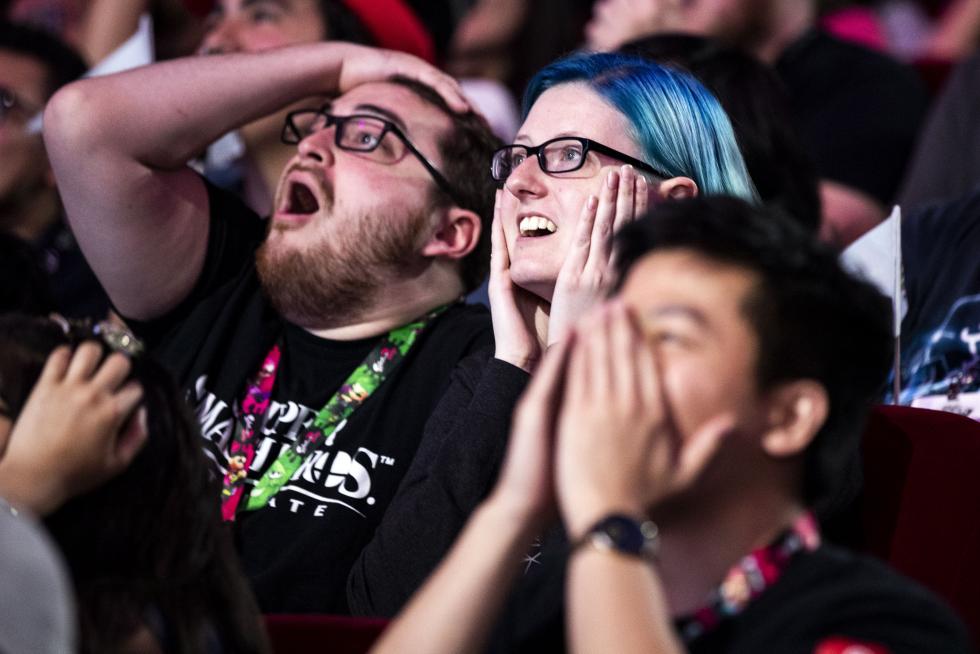 Los Angeles (United States), 08/06/2019.- Spectators react during the Nintendo Battle of the Best at the Theater at Ace Hotel in Los Angeles, California, USA, 08 June 2020. Nintendo's Battle of the Best will see three competitions held in one day, which will see competitors fight it out in Mario Maker 2, Splatoon 2 and Super Smash Bros. Ultimate. (Estados Unidos) EFE/EPA/ETIENNE LAURENT Nintendo Battle of the Best- E3