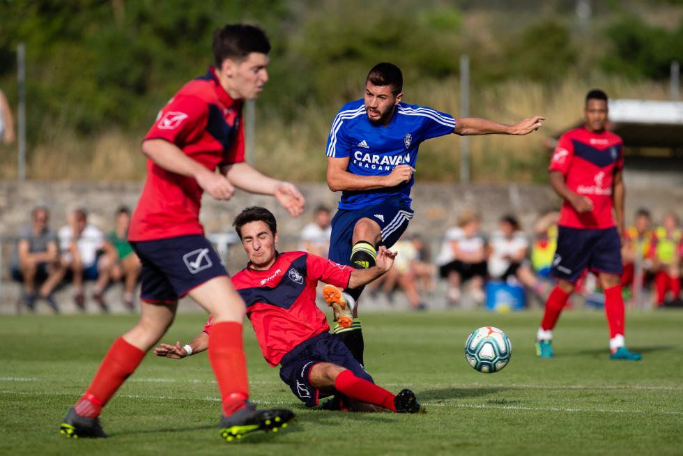 during the Spanish League football match between SD Huesca and SD Eibar at the El Alcoraz stadium in Huesca on April 23, 2019.