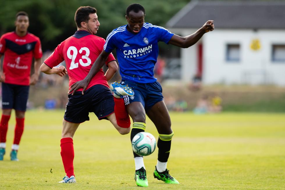 during the Spanish League football match between SD Huesca and SD Eibar at the El Alcoraz stadium in Huesca on April 23, 2019.