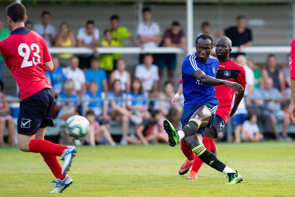 during the Spanish League football match between SD Huesca and SD Eibar at the El Alcoraz stadium in Huesca on April 23, 2019.