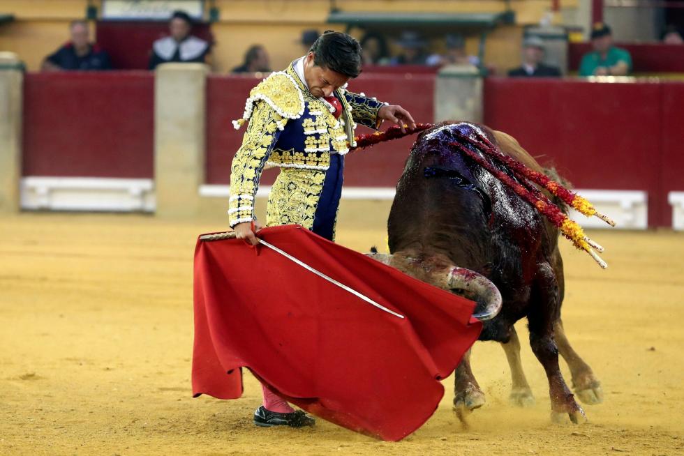 GRAF6286. ZARAGOZA, 06/10/2019.El diestro Cayetano durante la faena a su segundo toro, de Domingo Hernandez celebrada hoy en el coso de La Misericordia con motivo de la Feria del Pilar de Zaragoza y en la que ha compartido cartel con Morante de la Puebla y Diego Urdiales. EFE/Javier Cebollada FERIA DEL PILAR
