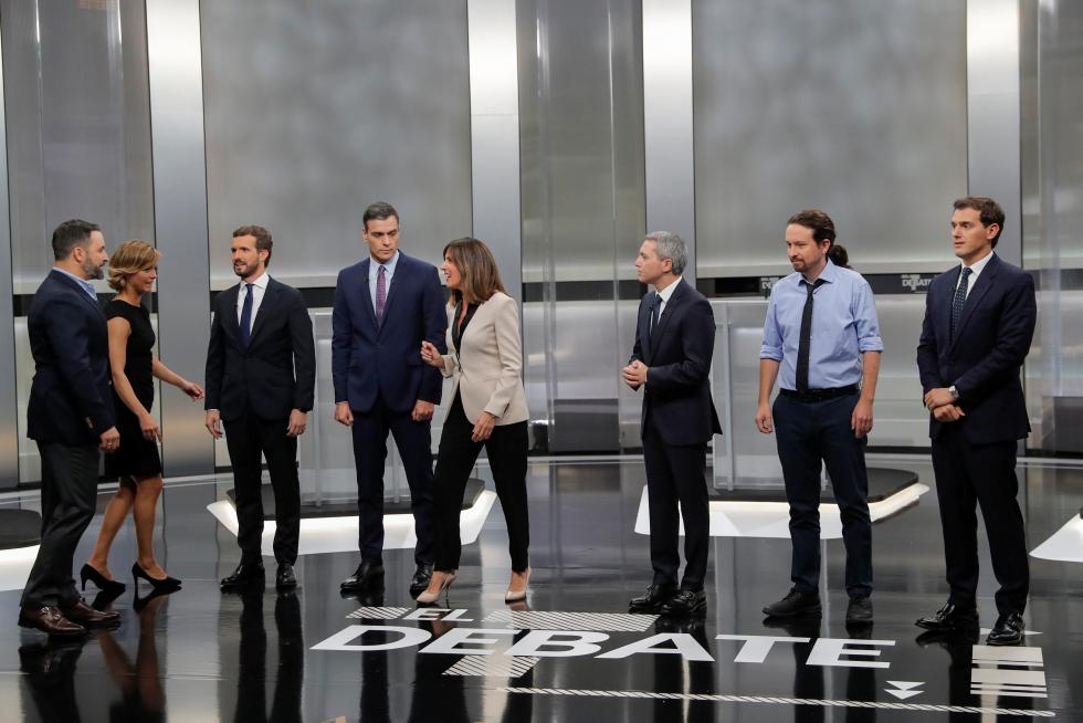 Los candidatos de los principales partidos, durante el debate