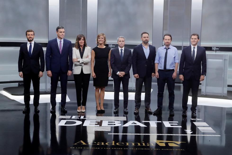 Los candidatos de los principales partidos, durante el debate