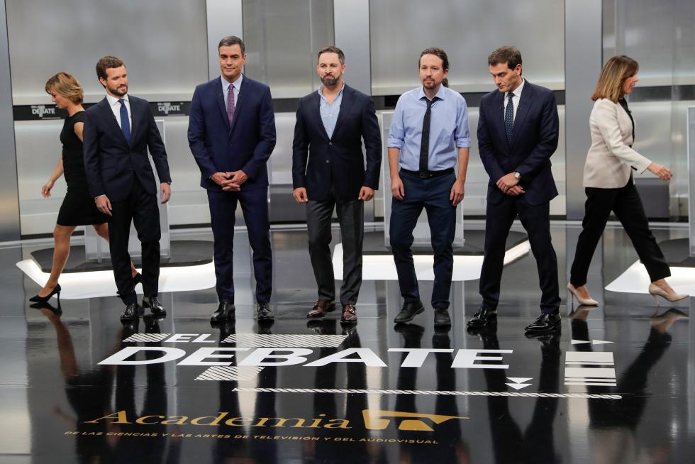 Los candidatos de los principales partidos, durante el debate